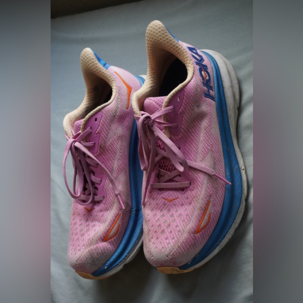 Hoka Pink and Blue Athletic Shoes